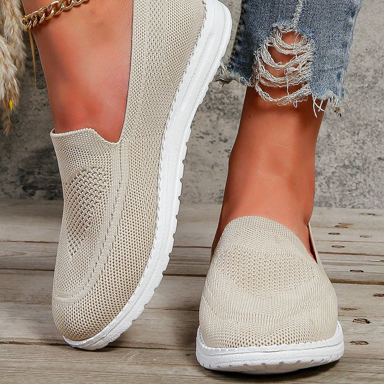 Zapatillas casual mujer tejido transpirable sin cordones