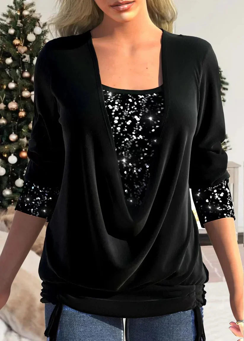 Blusa Mujer Manga Larga con Lentejuelas Elegante