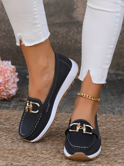 Mocasines Mujer Planos Hebilla Eslabones Suela Goma