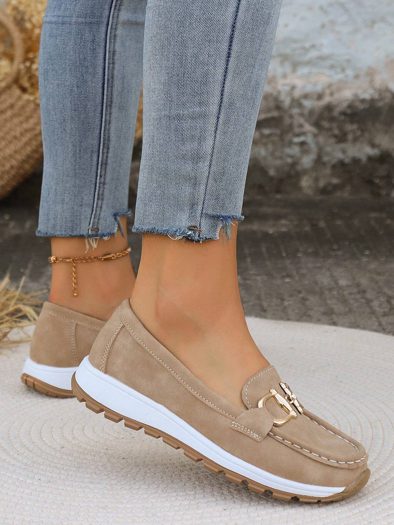 Mocasines Mujer Planos Hebilla Eslabones Suela Goma