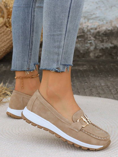 Mocasines Mujer Planos Hebilla Eslabones Suela Goma