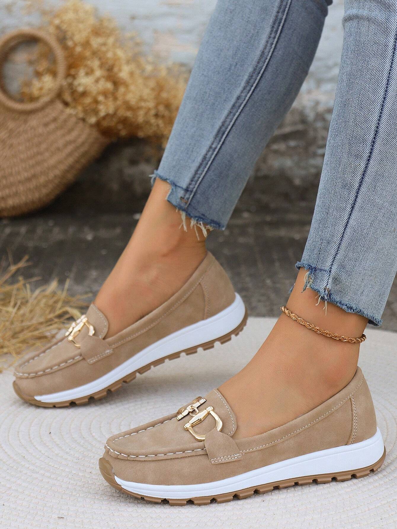 Mocasines Mujer Planos Hebilla Eslabones Suela Goma