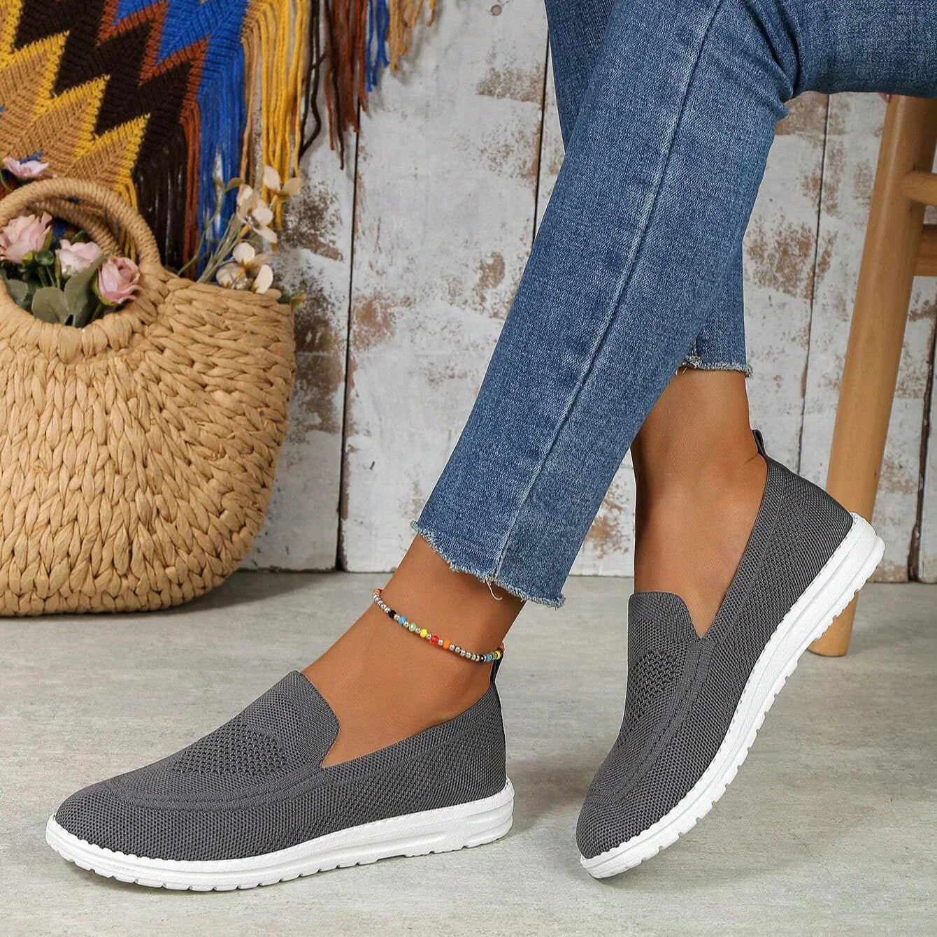 Zapatillas casual mujer tejido transpirable sin cordones