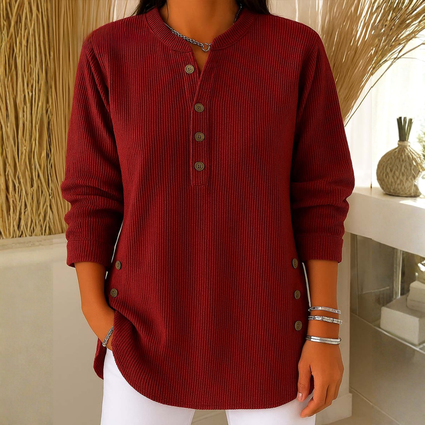 Sudadera Mujer Texturizada Manga Larga Botones Casual