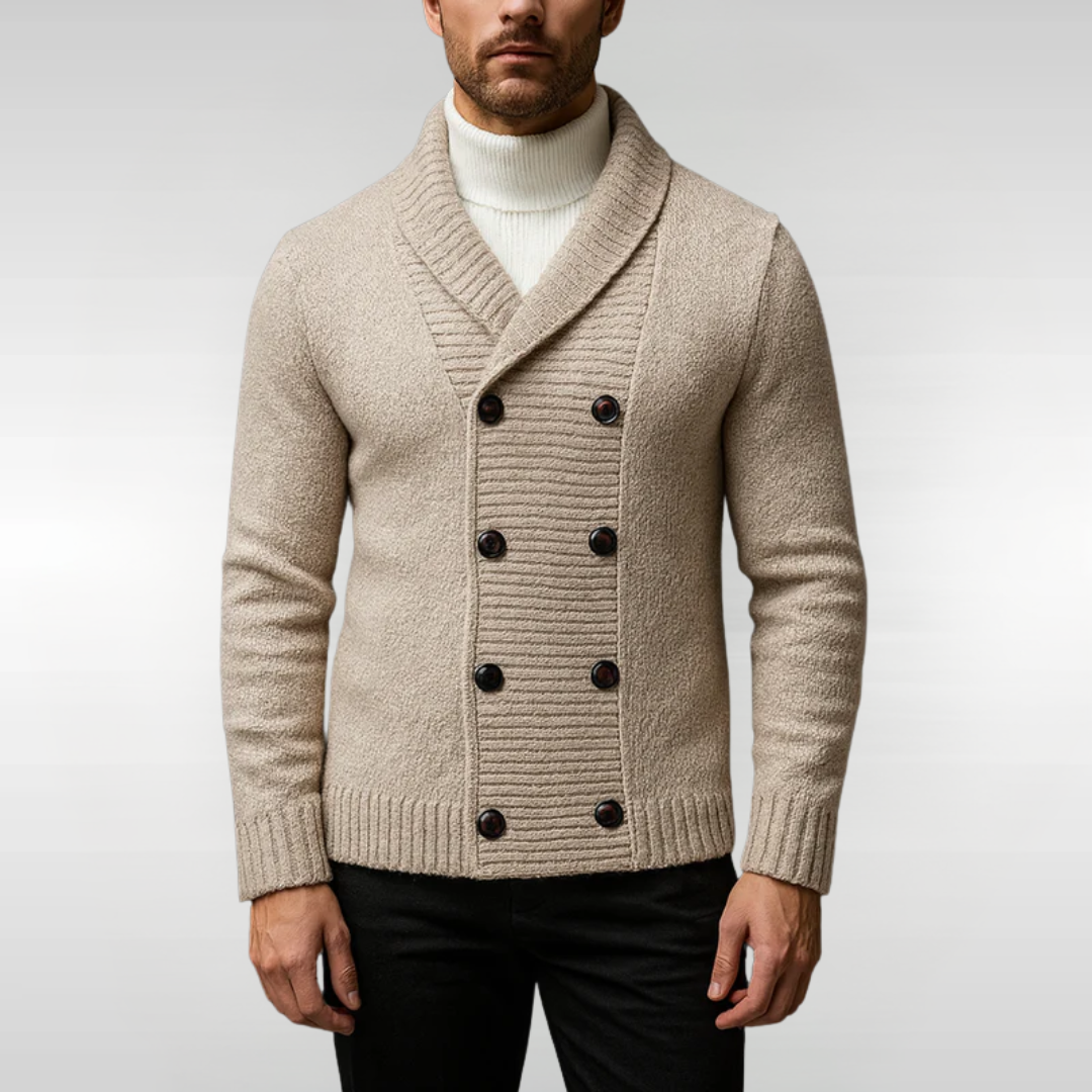 Chaqueta de punto hombre cuello chal estilo sastrería clásica