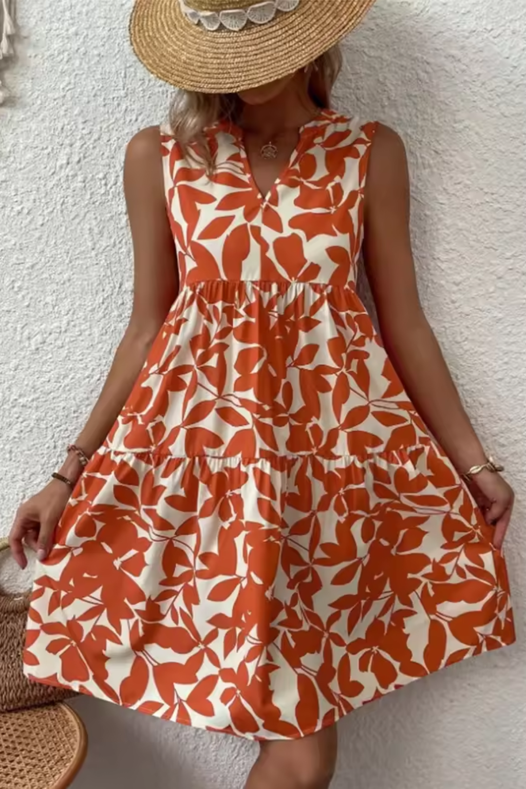 Vestido midi mujer sin mangas escote en V estilo bohemio