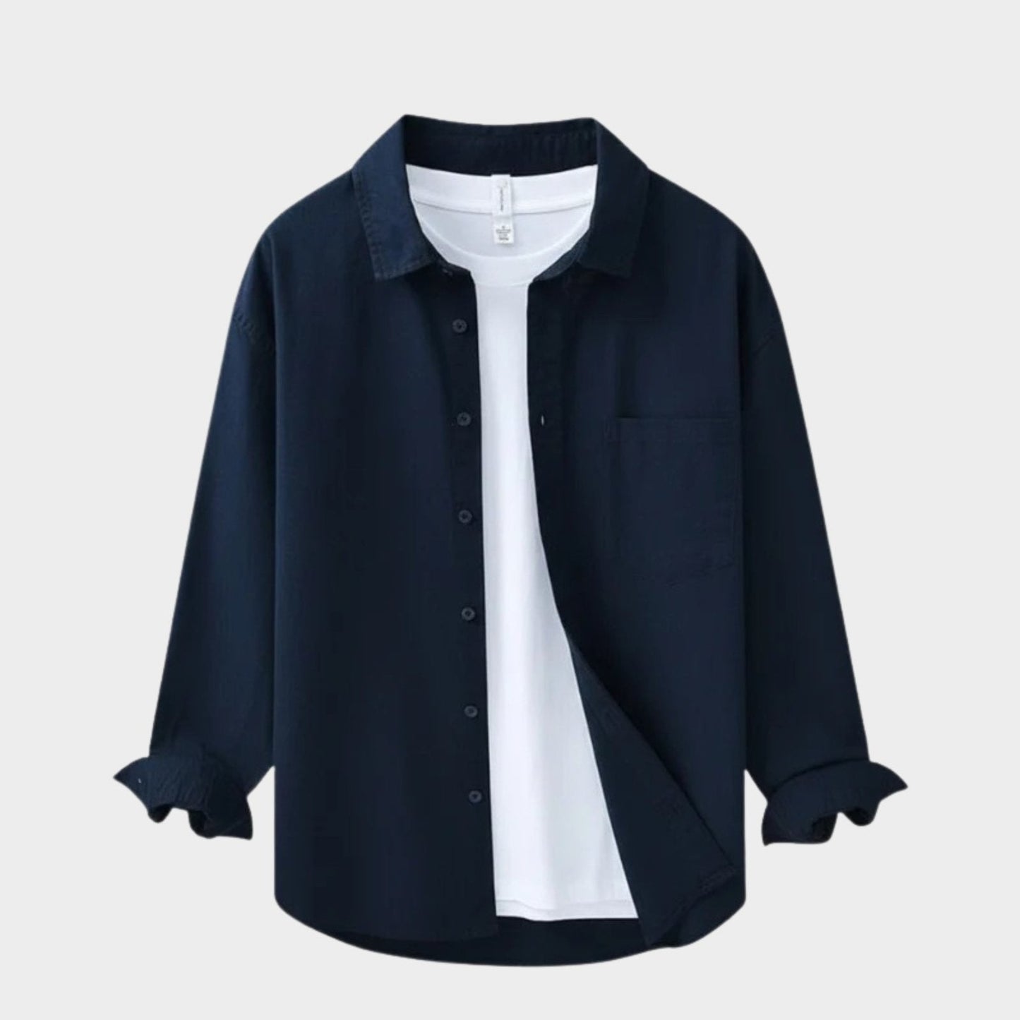 Camisa Hombre Algodón y Lino Manga Larga Cuello Solapa