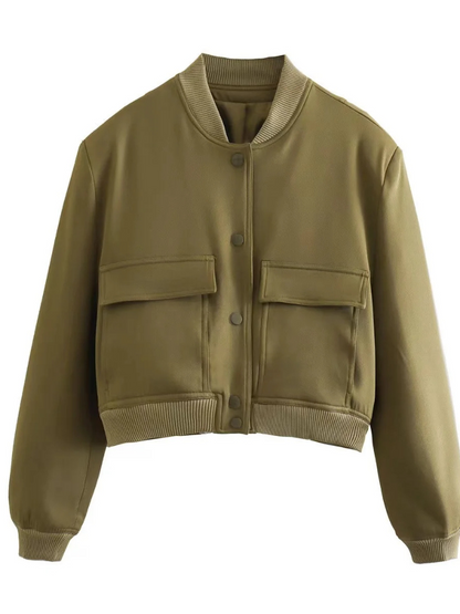 Chaqueta bomber Mujer corta con botones y bolsillos funcionales