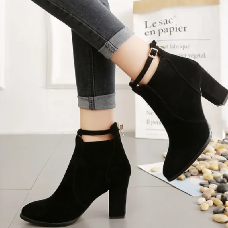 Botines Mujer con Hebilla Tacón Alto de Bloque