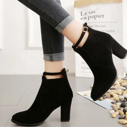 Botines Mujer con Hebilla Tacón Alto de Bloque