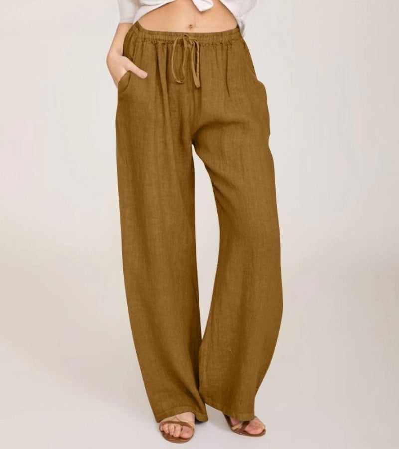 Pantalón Mujer Tiro Alto Tejido Ligero Pierna Recta