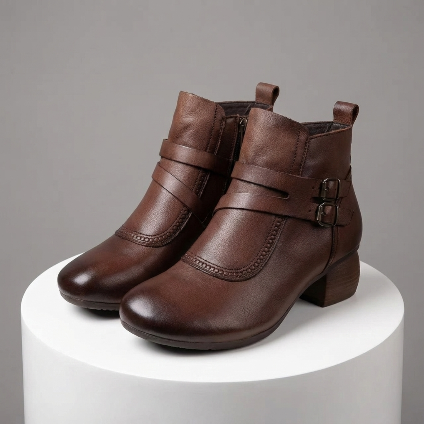 Botines Mujer Piel Hebilla Tacón Bajo Estilo Casual - Mavetta