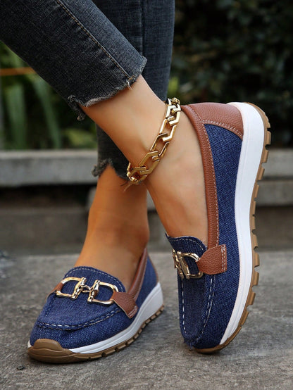 Mocasines Mujer Planos Hebilla Eslabones Suela Goma