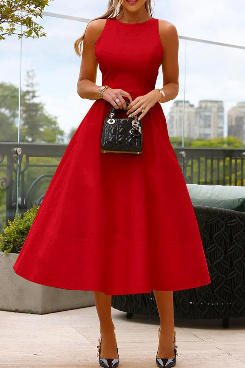 Vestido midi mujer de fiesta con escote redondo elegante - Mavetta