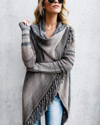 Jersey Mujer Tejido Medio con Flecos a Rayas Otoño Invierno