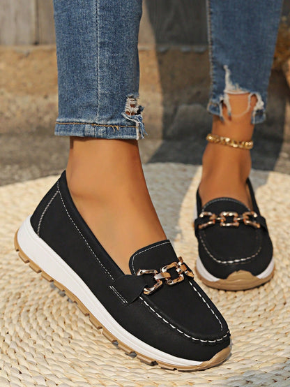 Mocasines Mujer Planos Hebilla Eslabones Suela Goma