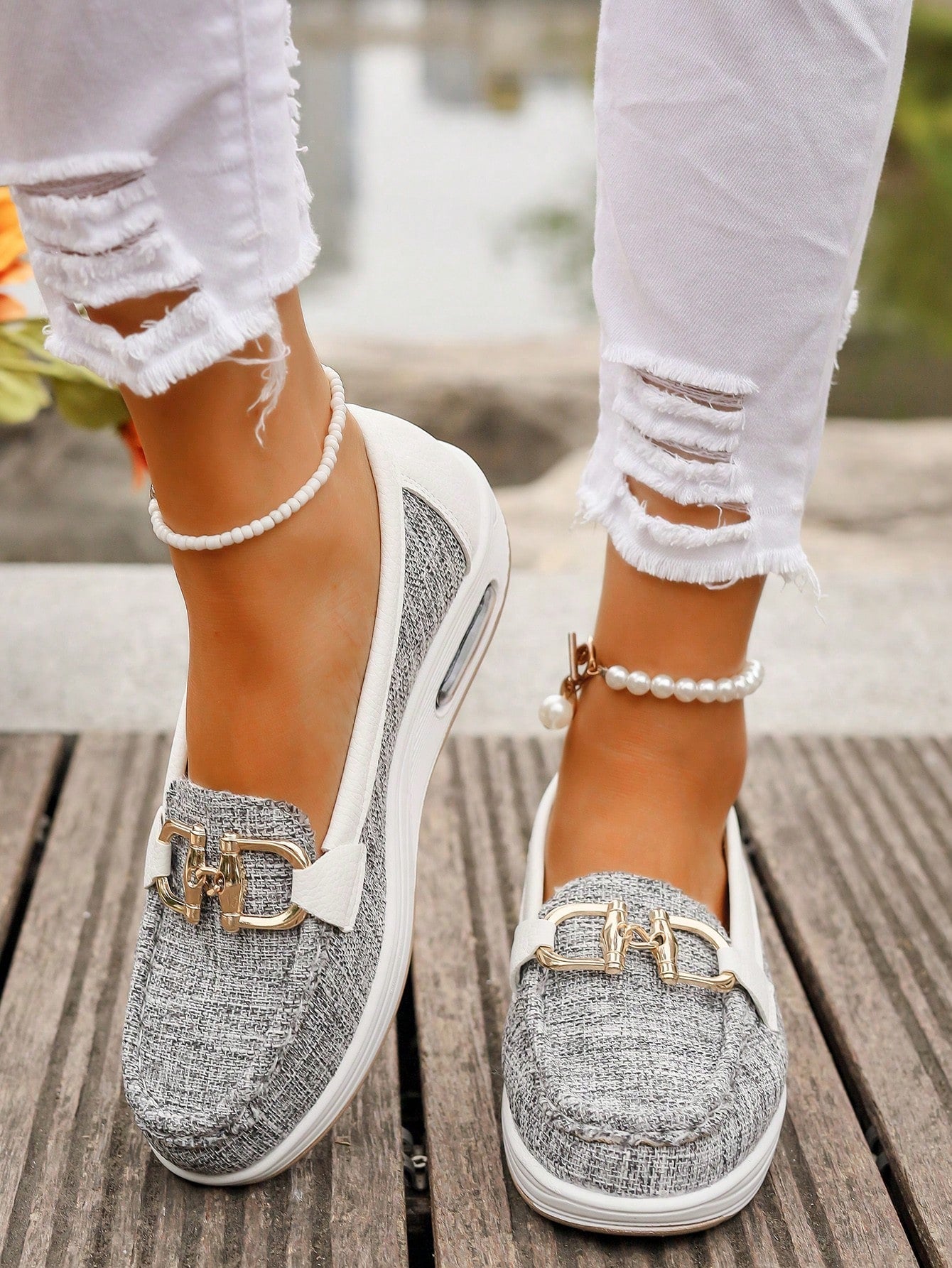 Mocasines Mujer Planos Hebilla Eslabones Suela Goma