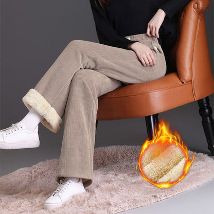 Pantalones Mujer Cintura Alta Pierna Recta Tela Gruesa