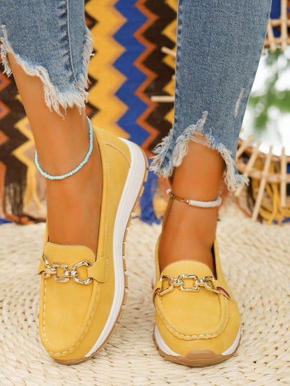 Mocasines Mujer Planos Hebilla Eslabones Suela Goma