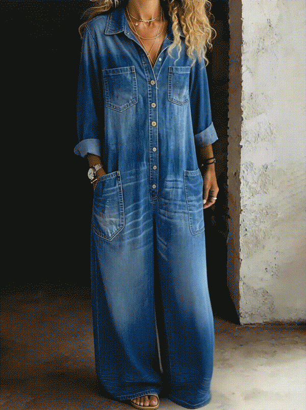 Mono largo mujer de denim con botones estilo casual