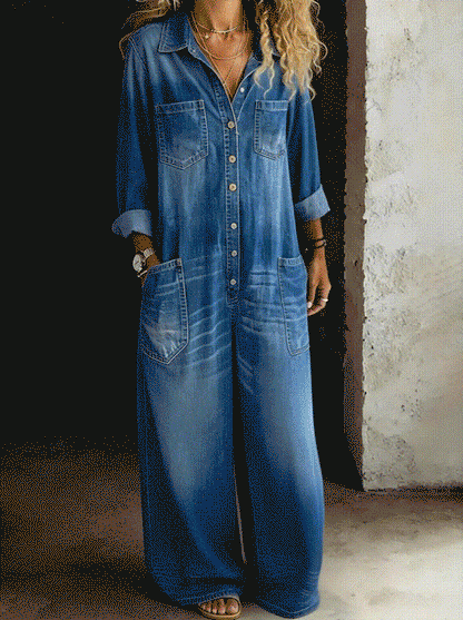 Mono largo mujer de denim con botones estilo casual