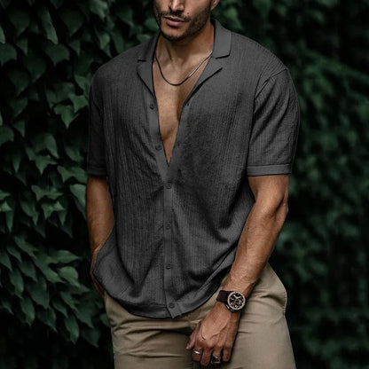Camisa Hombre Verano Algodón Manga Corta Corte Relajado
