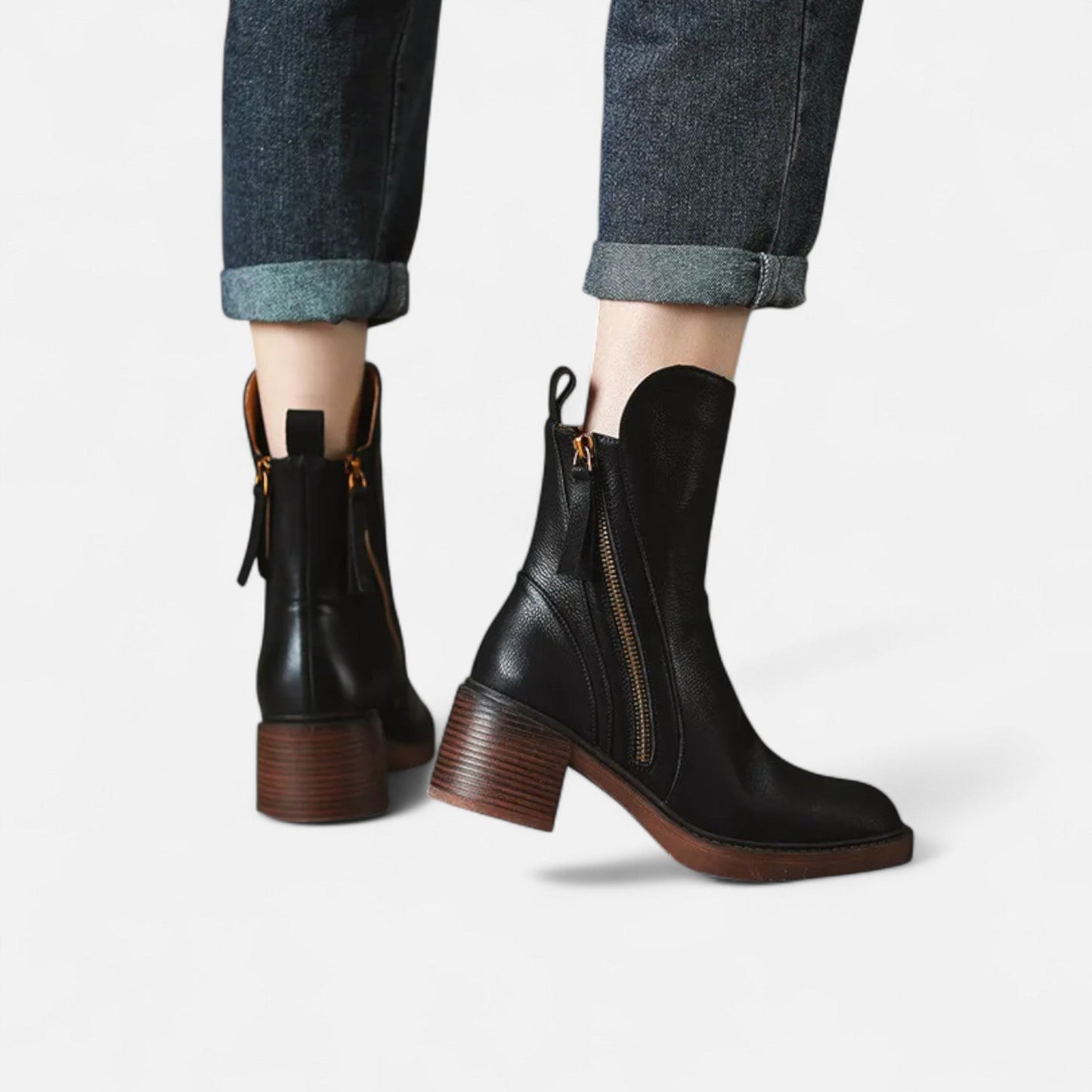 Botines Mujer Invierno Piel Sintetica Cierre Cremallera