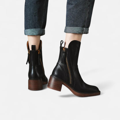 Botines Mujer Invierno Piel Sintetica Cierre Cremallera