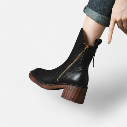 Botines Mujer Invierno Piel Sintetica Cierre Cremallera