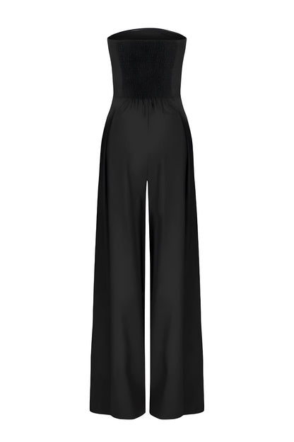 Mono Largo Mujer sin Tirantes con Diseño Corsé y Pantalón Pata Ancha