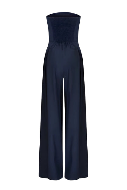Mono Largo Mujer sin Tirantes con Diseño Corsé y Pantalón Pata Ancha