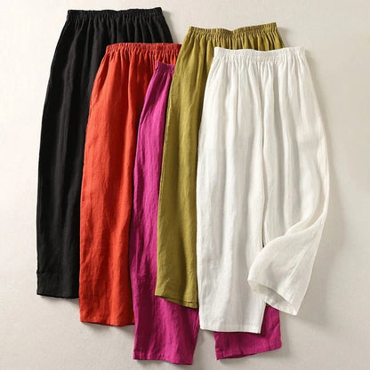 Pantalón Mujer Fluido Algodón Lino