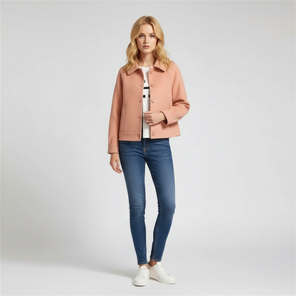 Chaqueta Mujer Mezcla de Lana Botones Cuello Camisero