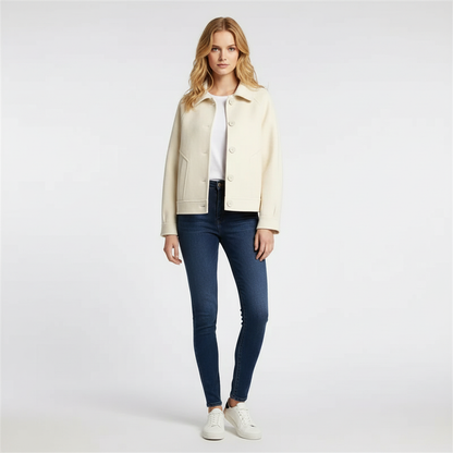 Chaqueta Mujer Mezcla de Lana Botones Cuello Camisero