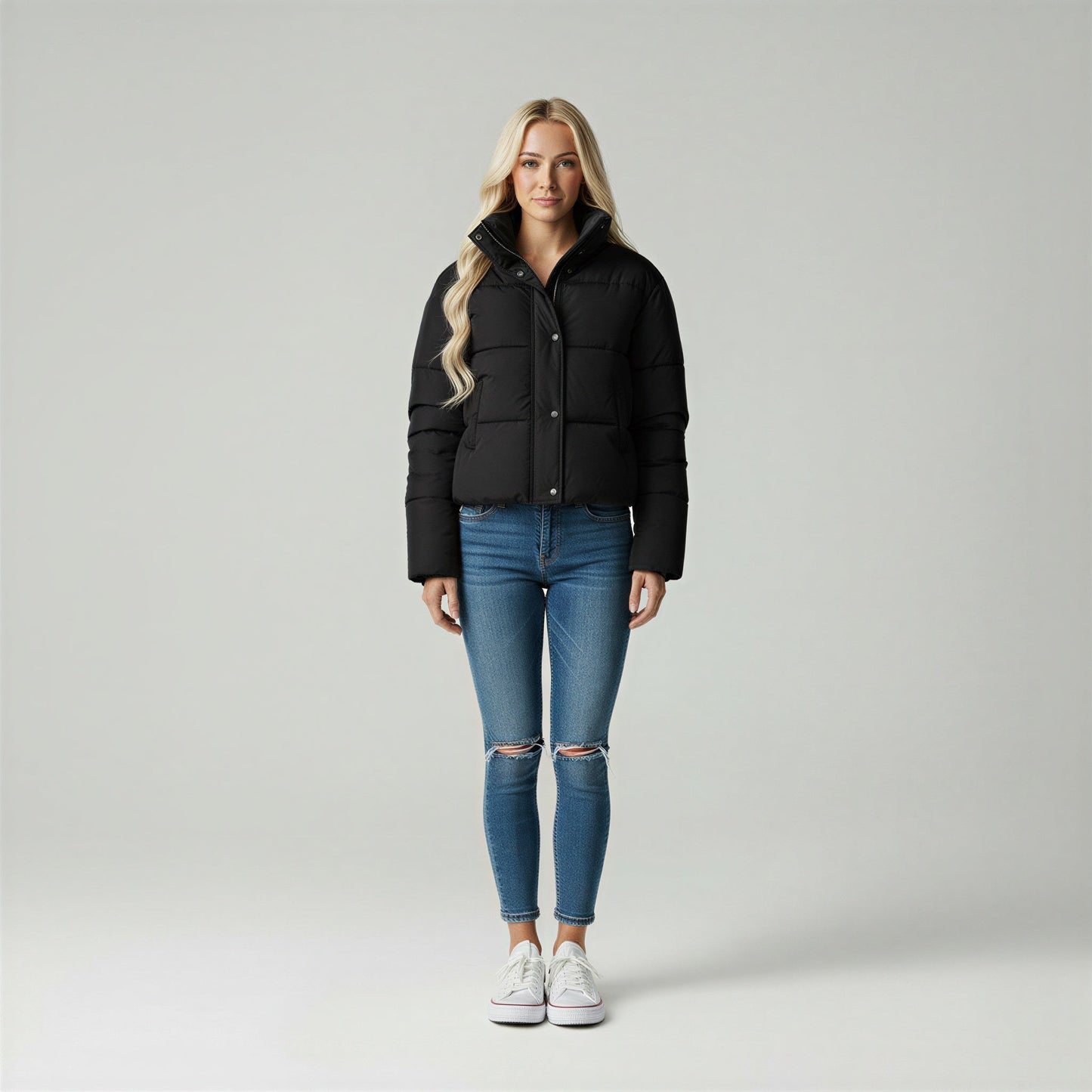 Chaqueta Puffer Mujer Ligera Cuello Alto Cremallera