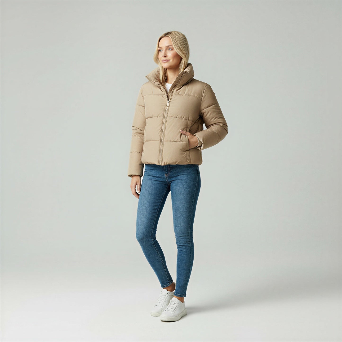 Chaqueta Puffer Mujer Ligera Cuello Alto Cremallera