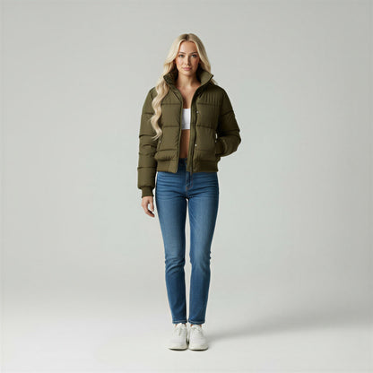 Chaqueta Puffer Mujer Ligera Cuello Alto Cremallera