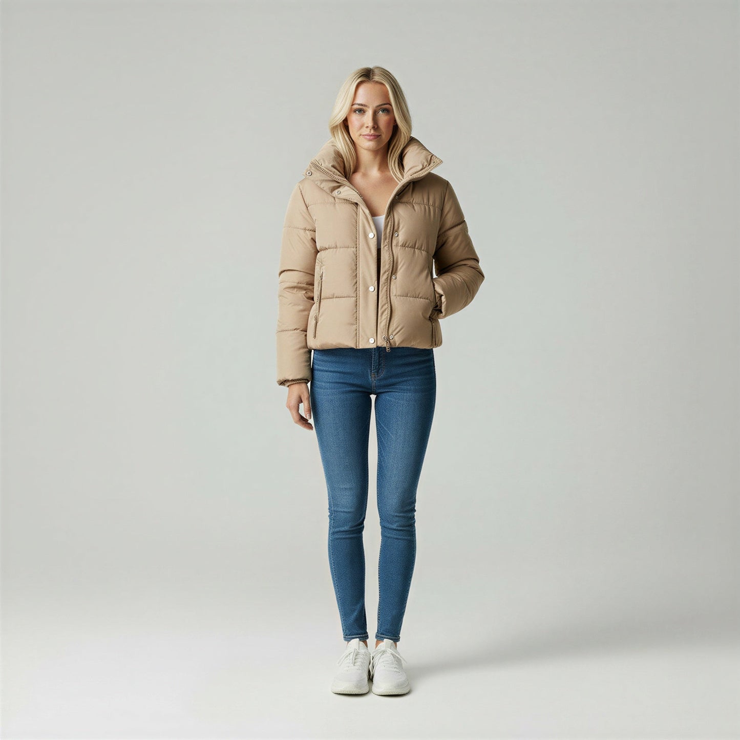Chaqueta Puffer Mujer Ligera Cuello Alto Cremallera