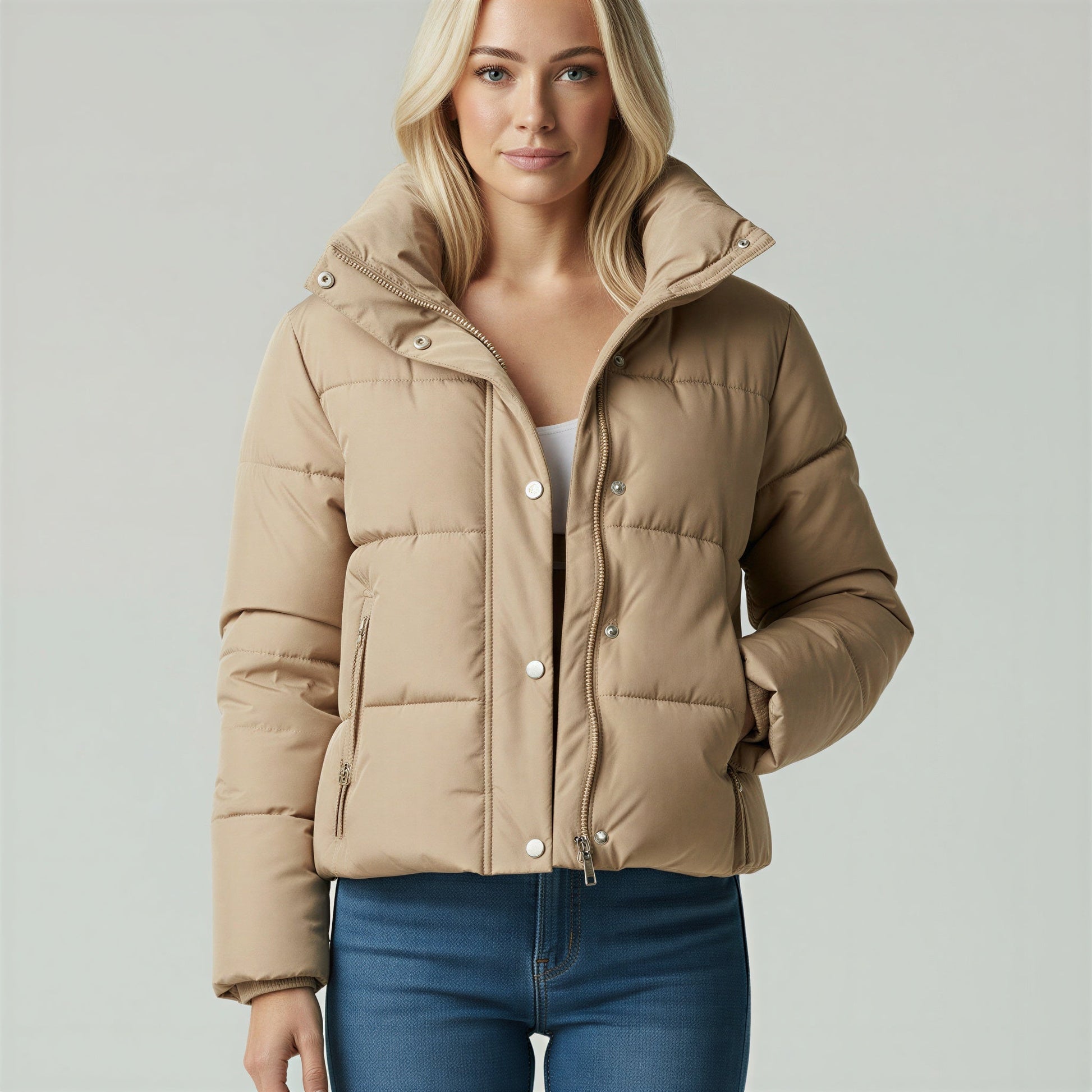 Chaqueta Puffer Mujer Ligera Cuello Alto Cremallera - Mavetta