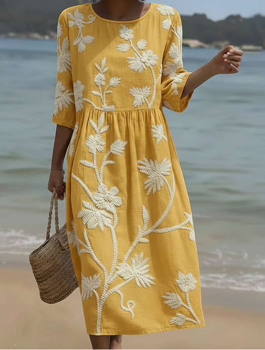 Vestido midi mujer de tela ligera estampado floral y vegetal - Mavetta