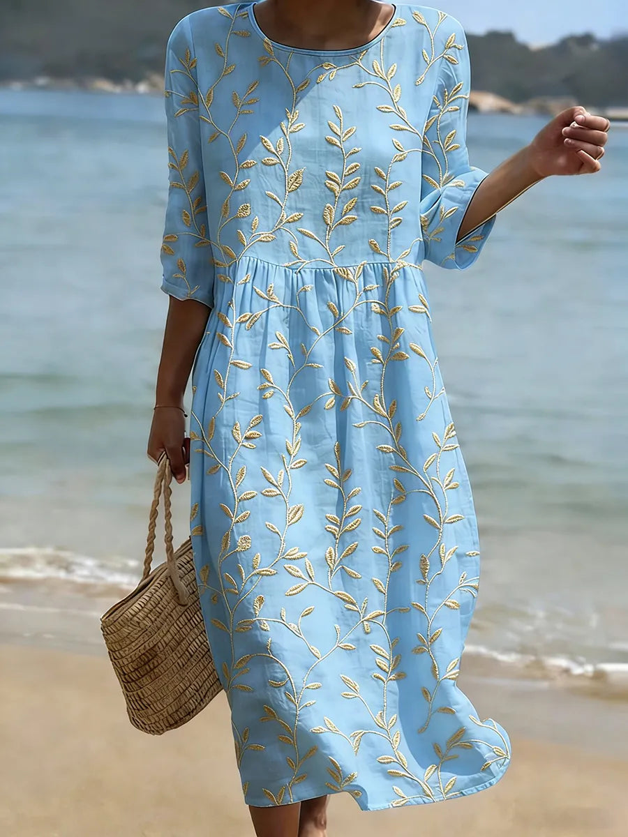 Vestido midi mujer con estampado floral cuello redondo - Mavetta