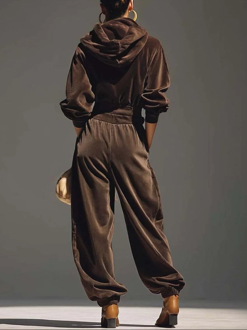 Conjunto Mujer de Terciopelo Sudadera Capucha y Pantalón Holgado
