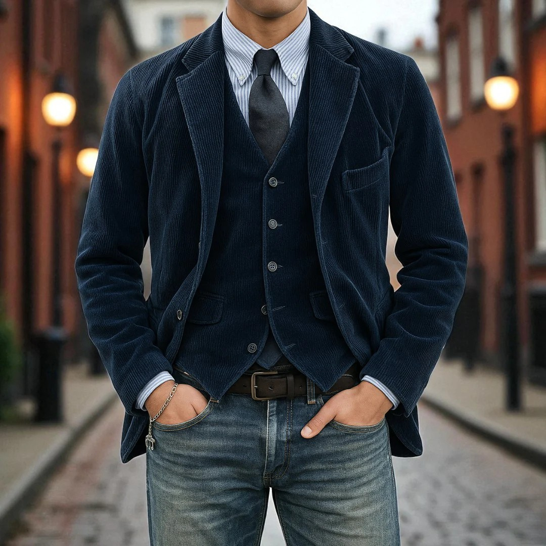 Conjunto Hombre Blazer y Chaleco Tejido Formal Moderno