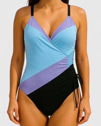 Bañador Mujer Moldeador Escote en V Diseño de Rayas