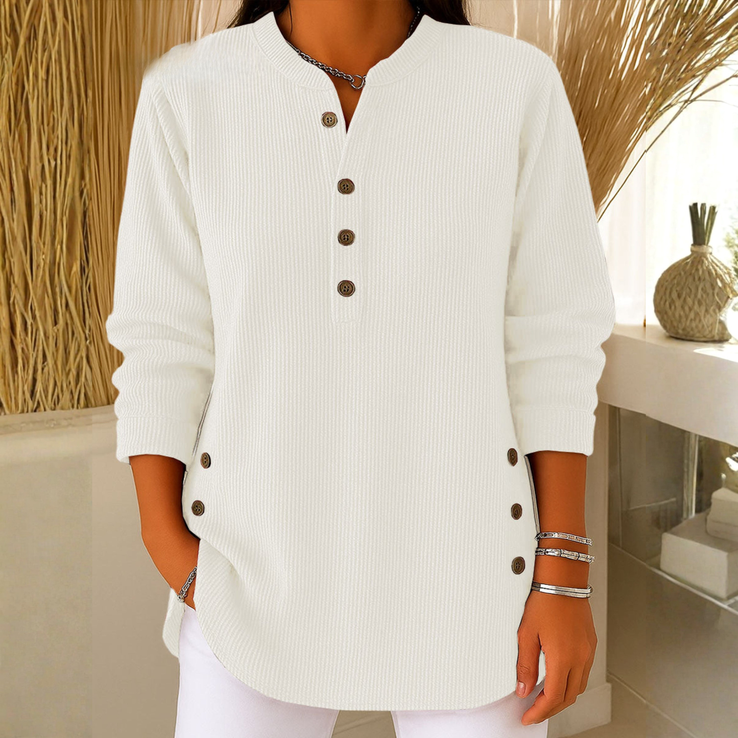 Sudadera Mujer Texturizada Manga Larga Botones Casual