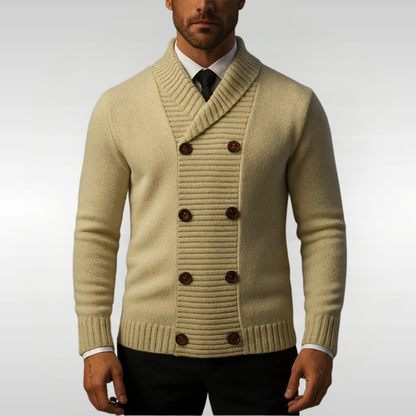 Chaqueta de punto hombre cuello chal estilo sastrería clásica