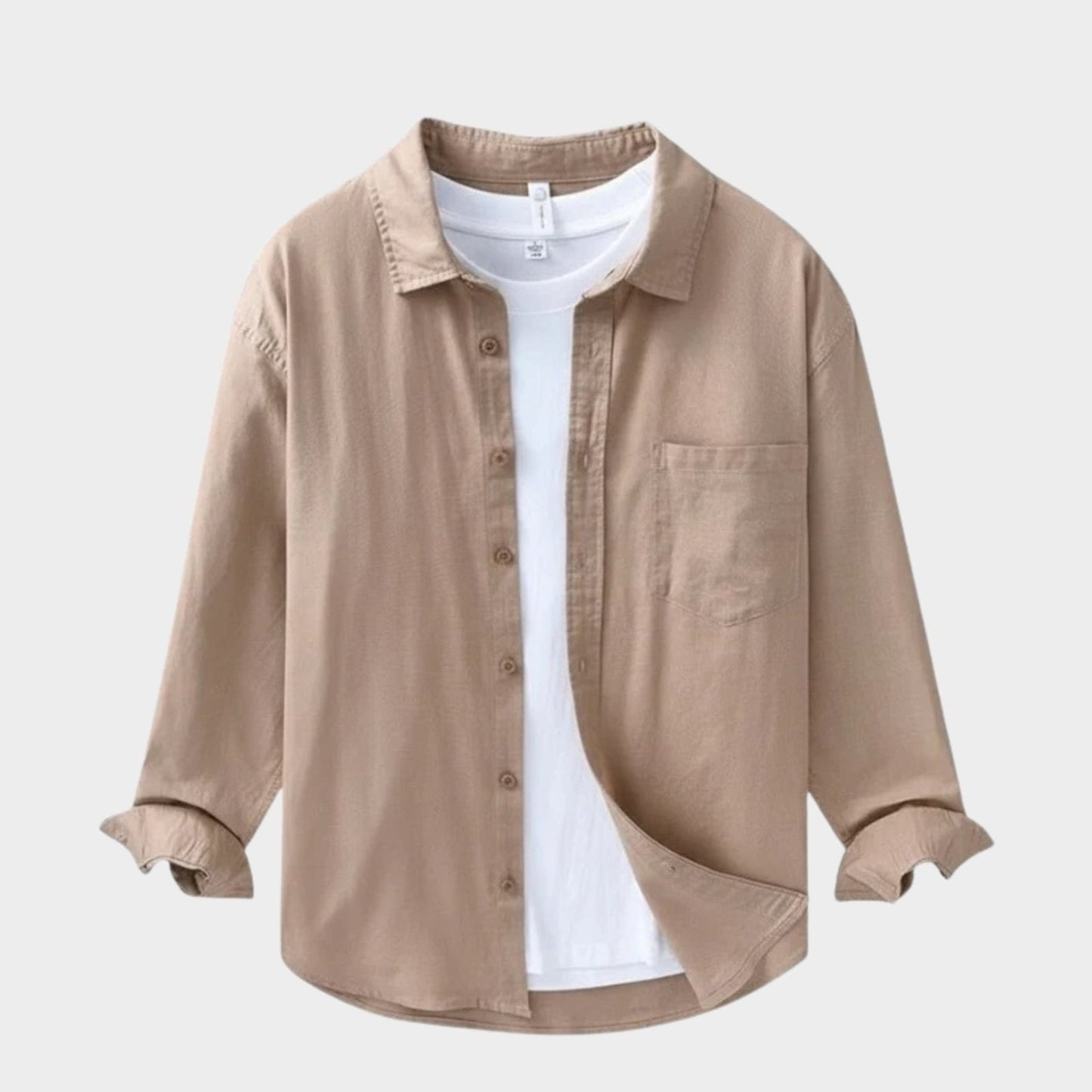Camisa Hombre Algodón y Lino Manga Larga Cuello Solapa