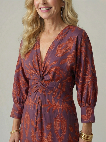 Vestido Midi Mujer Corte Cruzado Cintura Ajustada