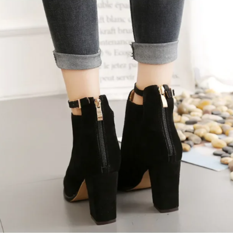 Botines Mujer con Hebilla Tacón Alto de Bloque