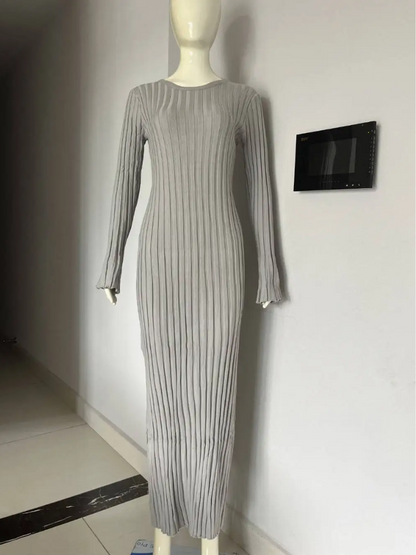 Vestido largo mujer de plumeti tejido elástico ajustado plisado